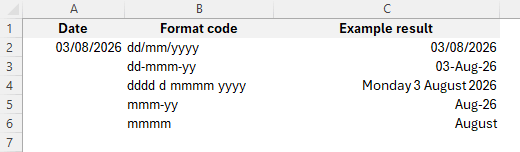 Date Format Codes screenshot
